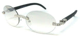 Slim Round Oval Rimless Rhinestone Metal & Faux Wood Luxury Sunglasses